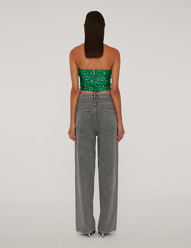 ROTATE Birger Christensen - Rhinestone Wide Leg Jeans